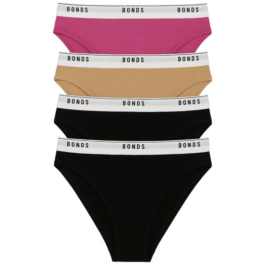 4 Pack Womens Bonds Hi Leg Underwear Black
