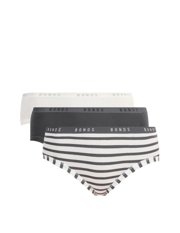 6 Pairs X Bonds Womens Cottontail Midi Underwear White/Charcoal Stripes