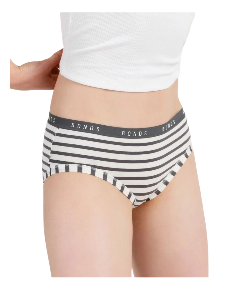 9 Pairs X Bonds Womens Cottontail Midi Underwear White/Charcoal Stripes