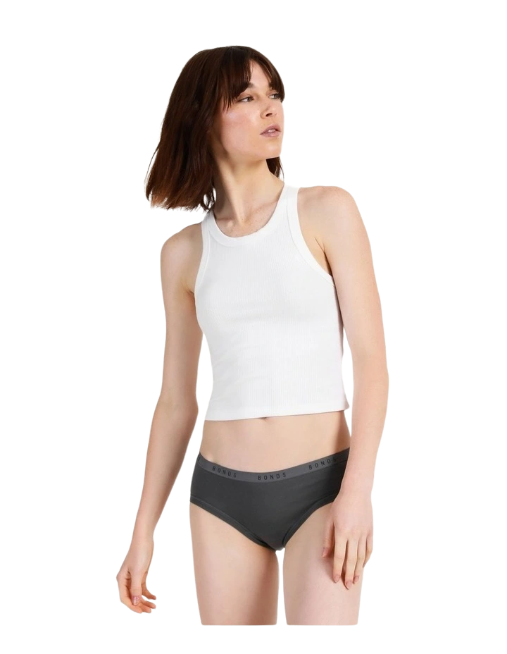 6 Pack Womens Bonds Cottontails Midi Cottontail Midi White / Charcoal Stripes