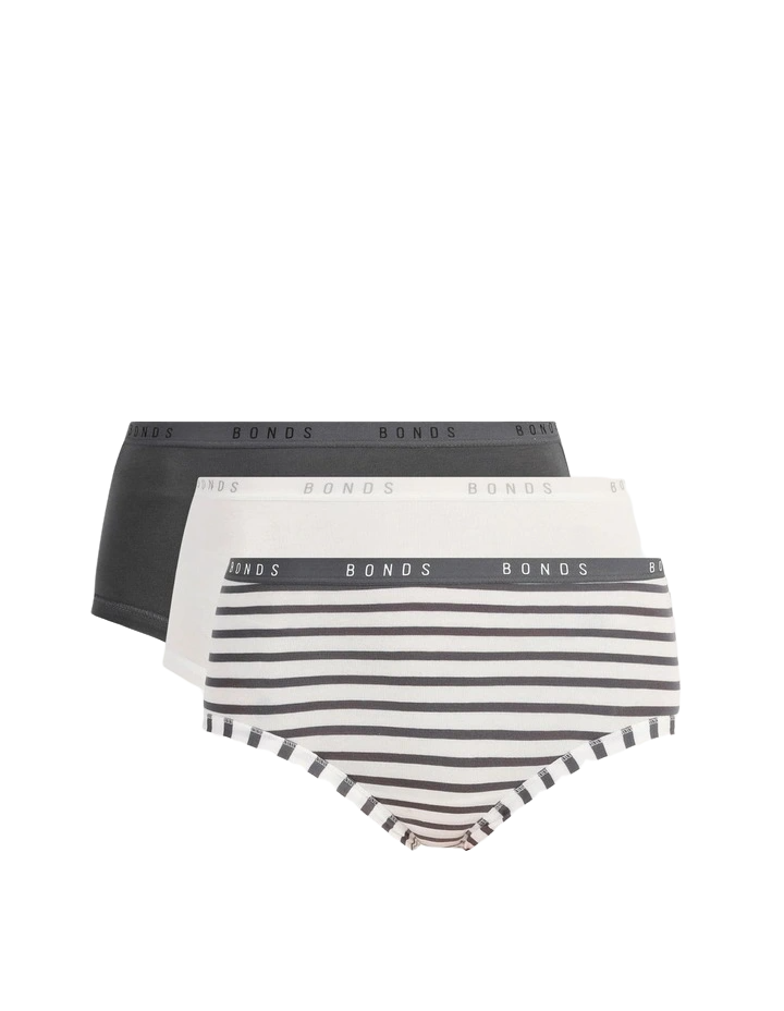 12 Pack Womens Bonds Cottontail Full Briefs Underwear White / Charcoal Stripes
