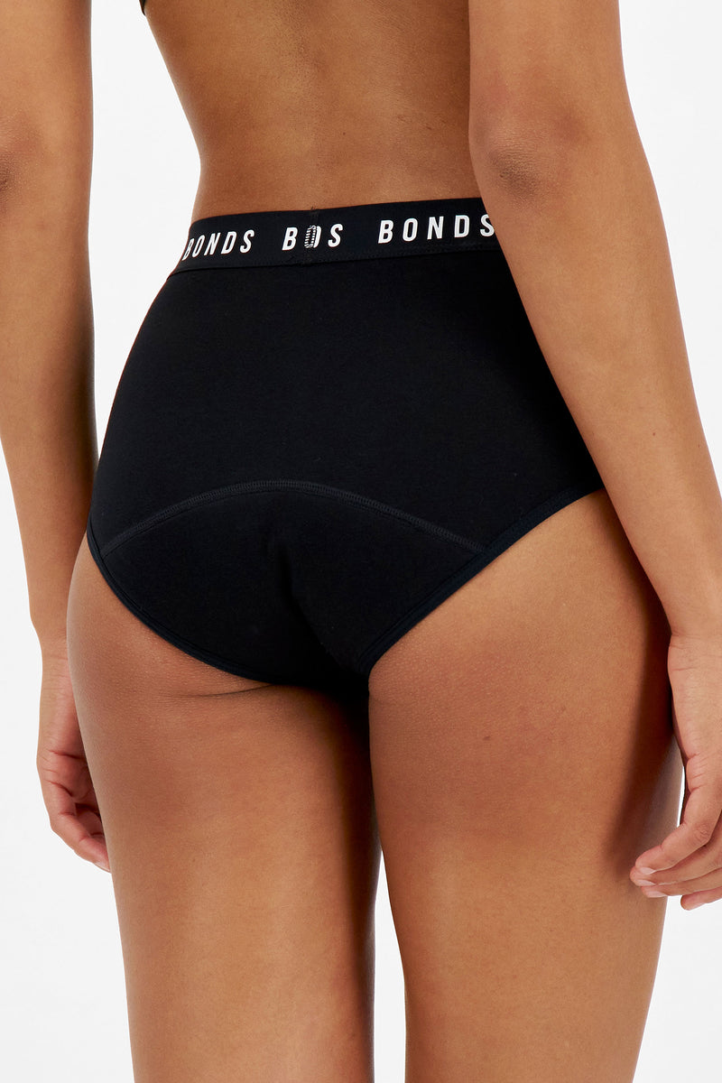 3 x Bonds Womens Bloody Comfy Period Full Brief Moderate - Underwear Black Wtkl