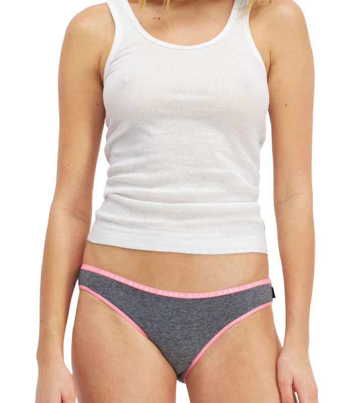 2 x Womens Bonds Hipster Bikini Cotton Ladies Underwear Grey/Pink Band