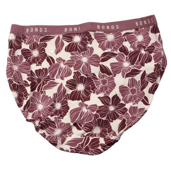 3 x Bonds Womens Cottontails Full Brief Underwear Mauve Floral