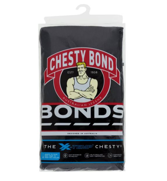 Bonds X-Temp Black Mens Chesty Cotton Plain Singlet Vest Tank Top