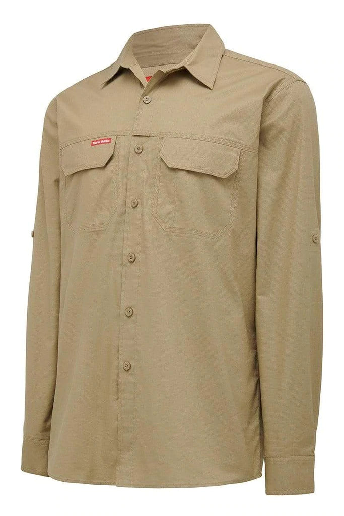 4 x Mens Hard Yakka Flex Ripstop Long Sleeve Shirt Work Wear Khaki Y04305