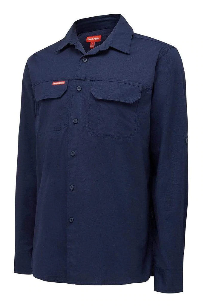 Mens Hard Yakka Flex Ripstop Long Sleeve Shirt Work Wear Navy Y04305