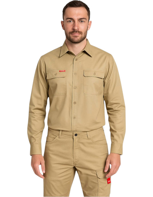 Mens Hard Yakka Heritage Long Sleeve Shirt Khaki
