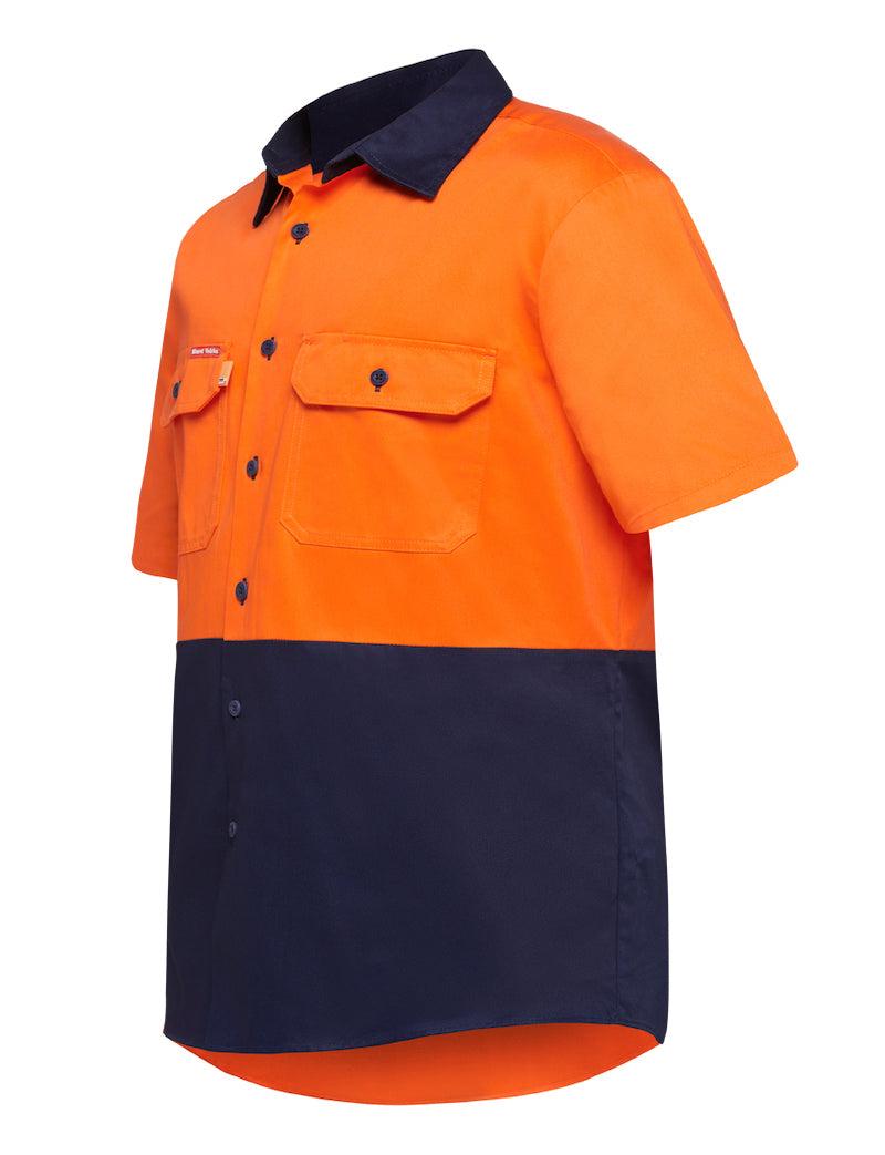 Mens Hard Yakka Core Hi Vis 2 Tone Shirt Orange / Navy