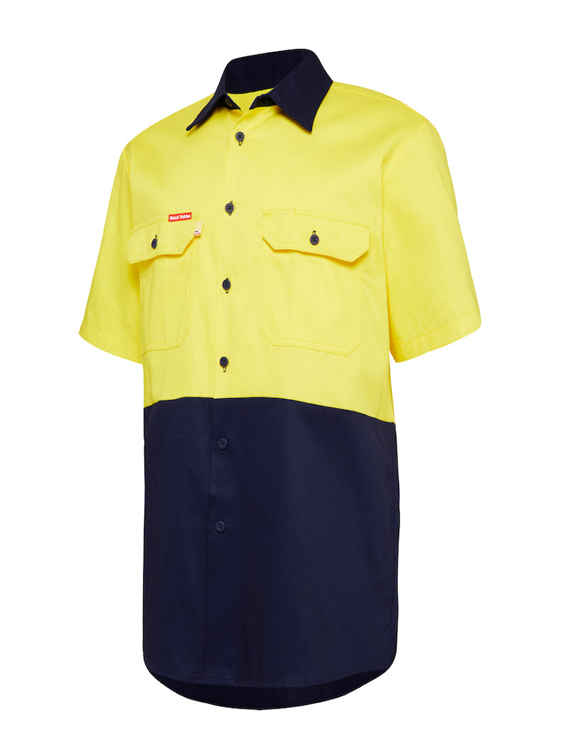 3 x Hard Yakka Core Hi Vis 2 Tone Short Sleeve Lightweight Vented Shirt - Yellow