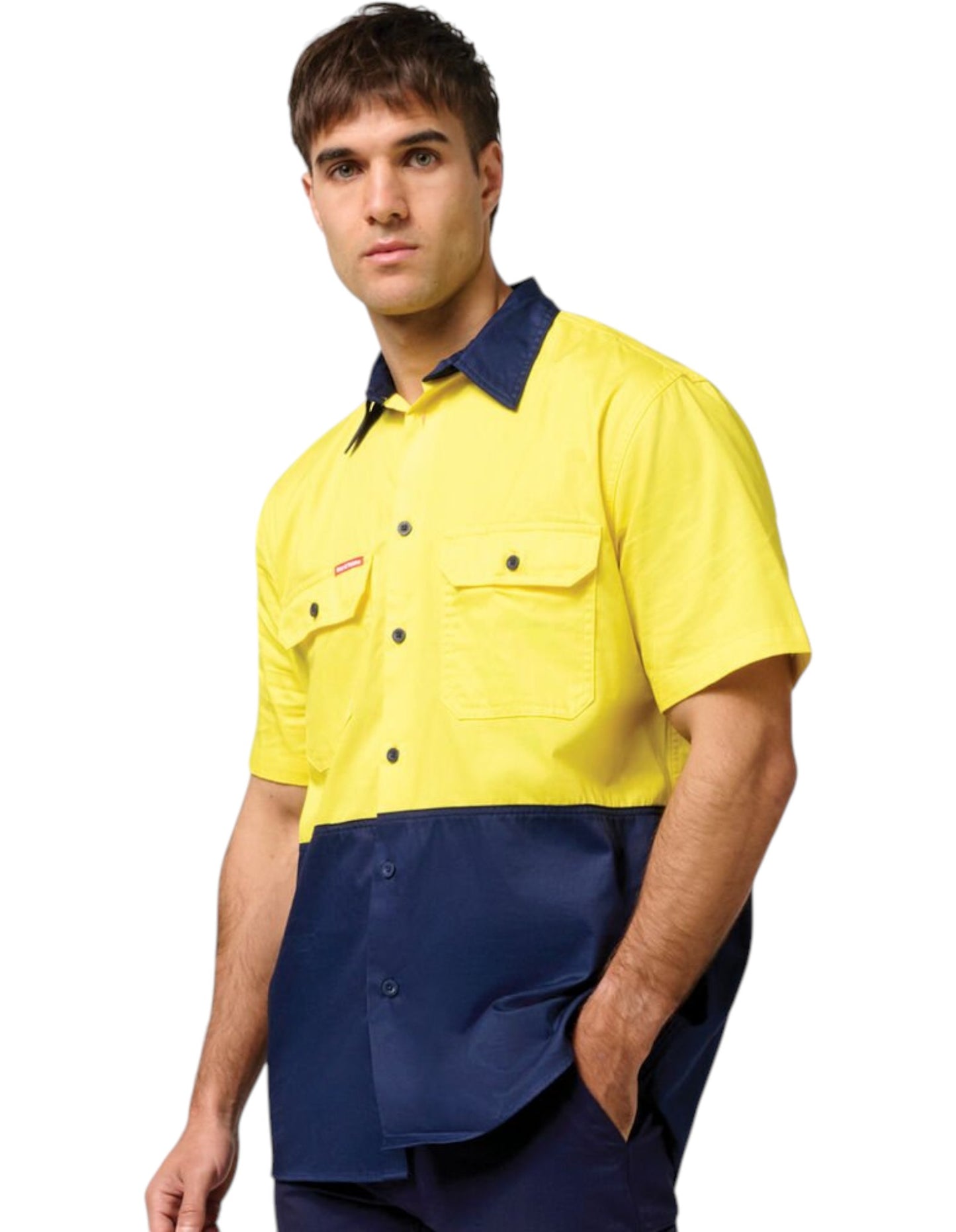 Mens Hard Yakka Core Hi Vis 2 Tone Shirt Yellow / Navy