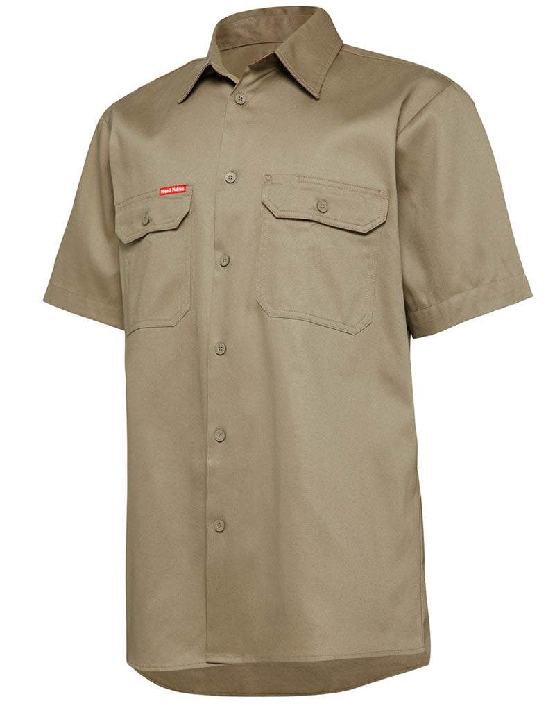 Mens Hard Yakka Short Sleeve Lightweight Drill Ventilated Shirt Khaki