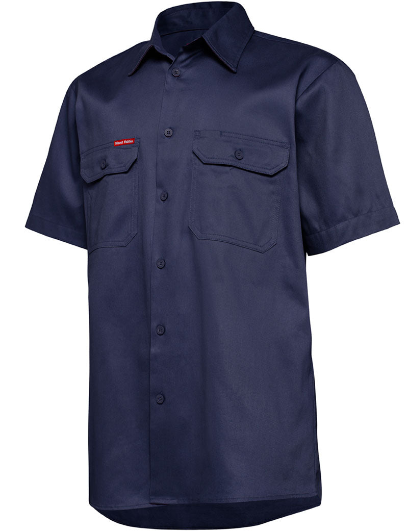 Mens Hard Yakka Short Sleeve Lightweight Drill Ventilated Shirt Navy