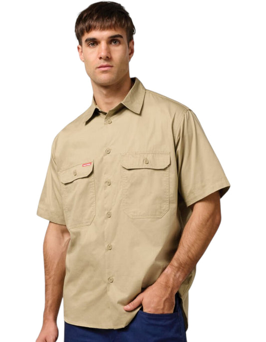 Mens Hard Yakka Lightweight Drill Ventilated Shirt Khaki