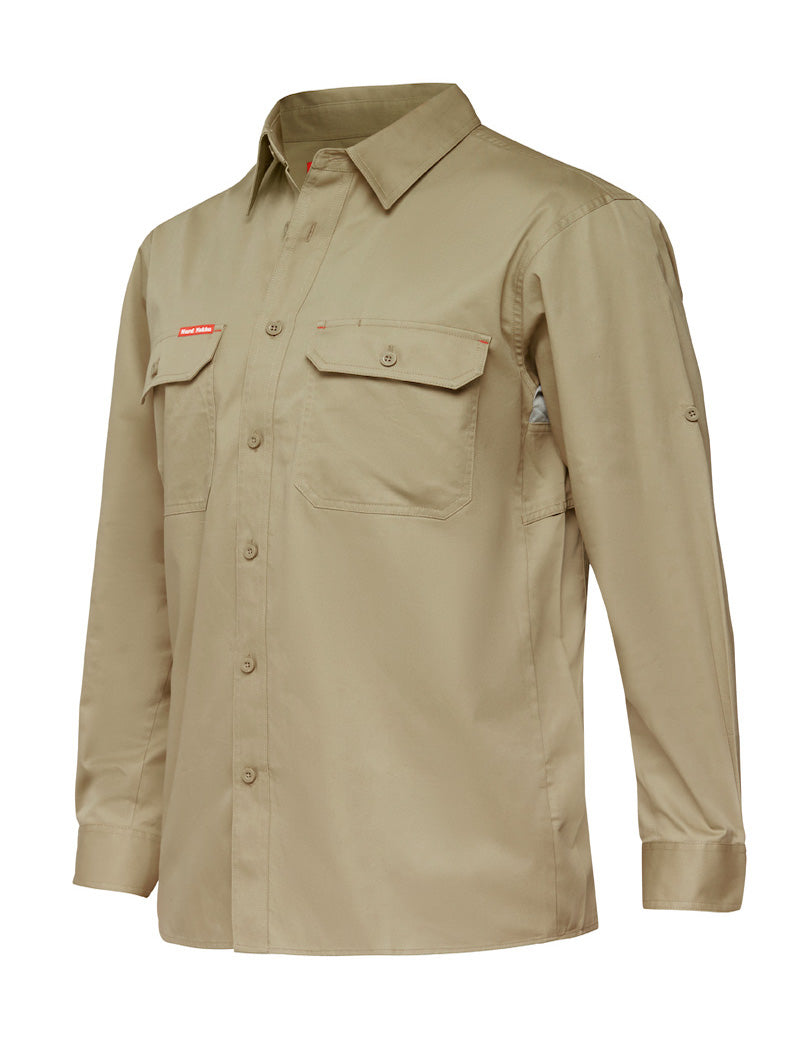 Mens Hard Yakka Lightweight Drill Ventilated Long Sleeve Shirt Khaki