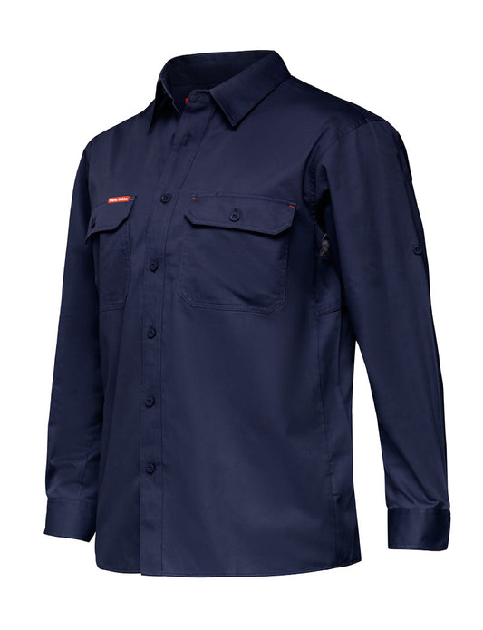 Mens Hard Yakka Lightweight Drill Ventilated Long Sleeve Shirt Navy