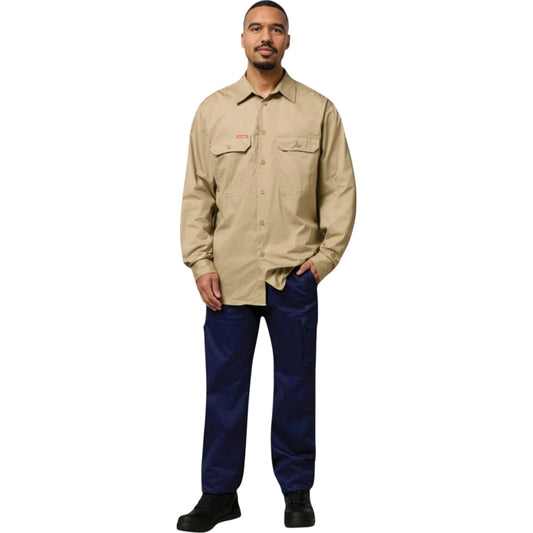 Mens Hard Yakka Lightweight Drill Ventilated Long Sleeve Shirt Khaki