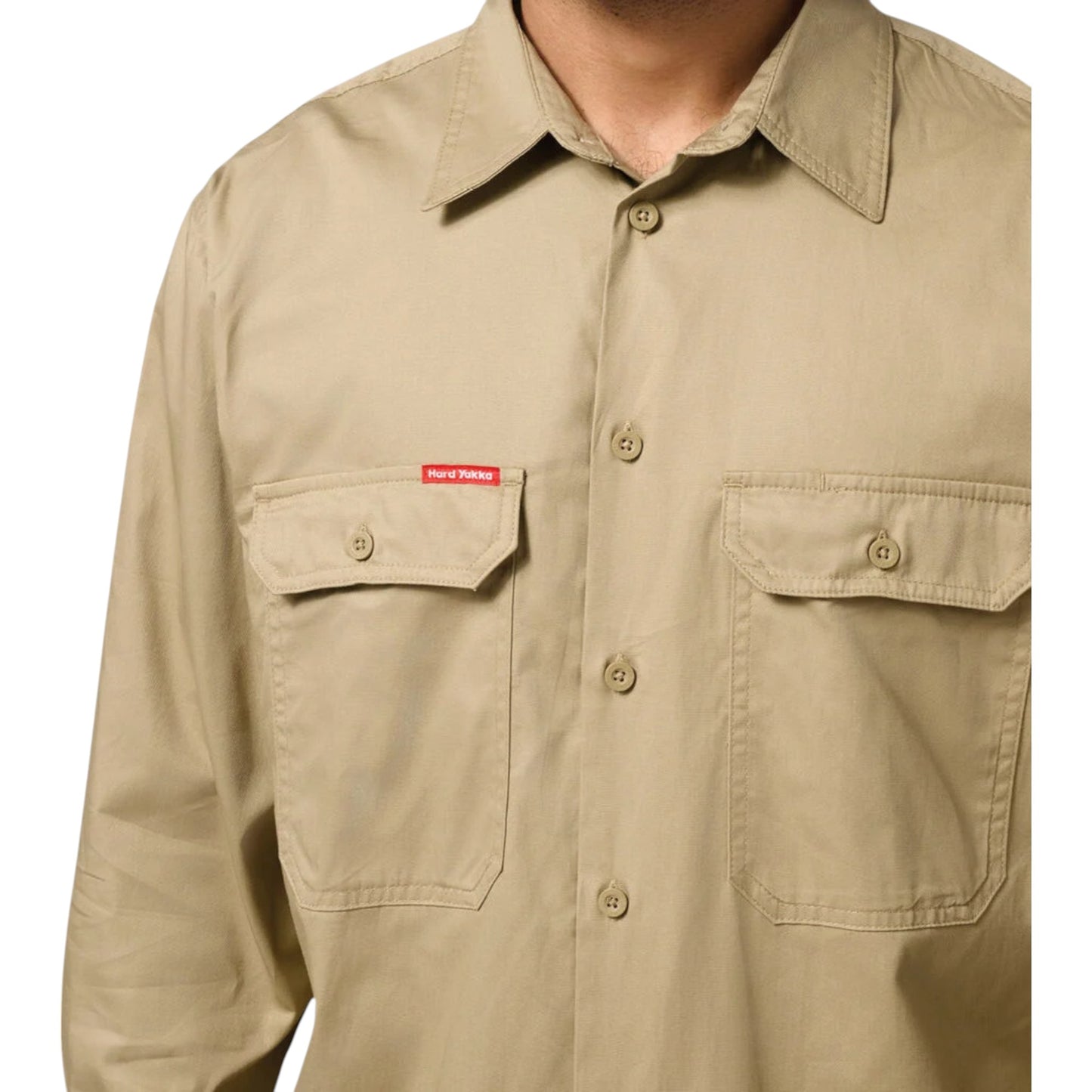 Mens Hard Yakka Lightweight Drill Ventilated Long Sleeve Shirt Khaki