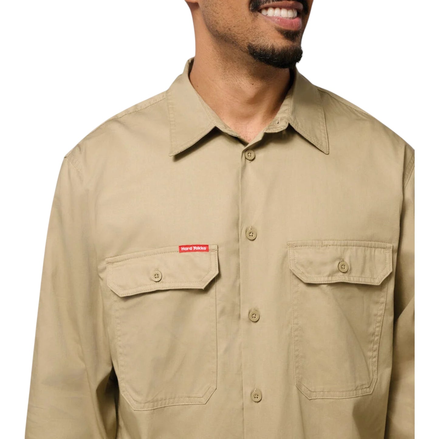 Mens Hard Yakka Lightweight Drill Ventilated Long Sleeve Shirt Khaki