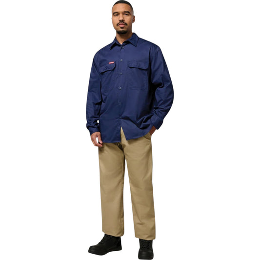 Mens Hard Yakka Lightweight Drill Ventilated Long Sleeve Shirt Navy