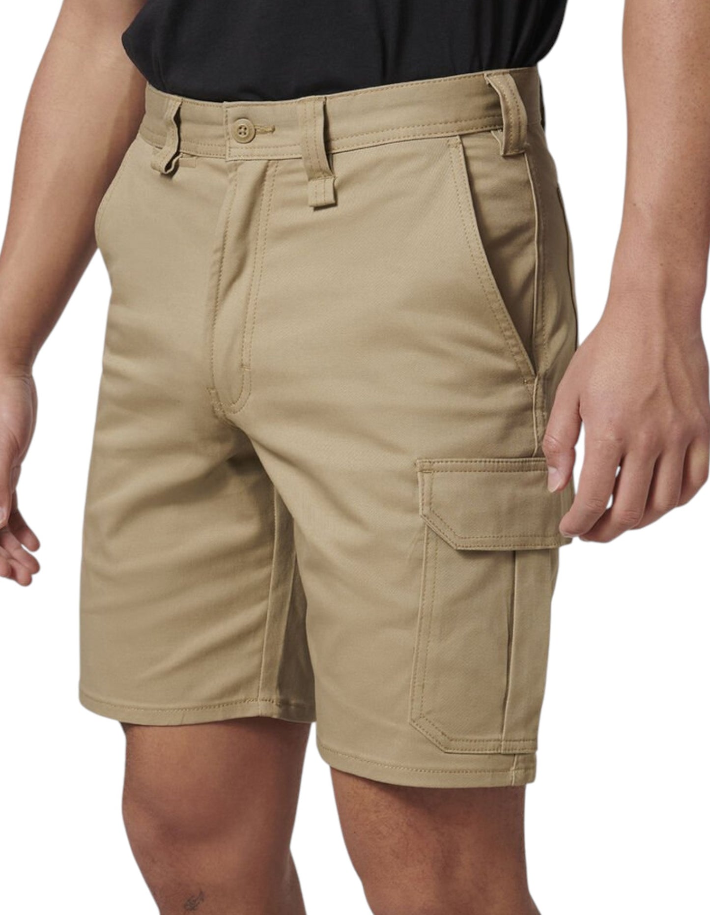 Mens Hard Yakka Core Basic Stretch Drill Cargo Shorts Khaki