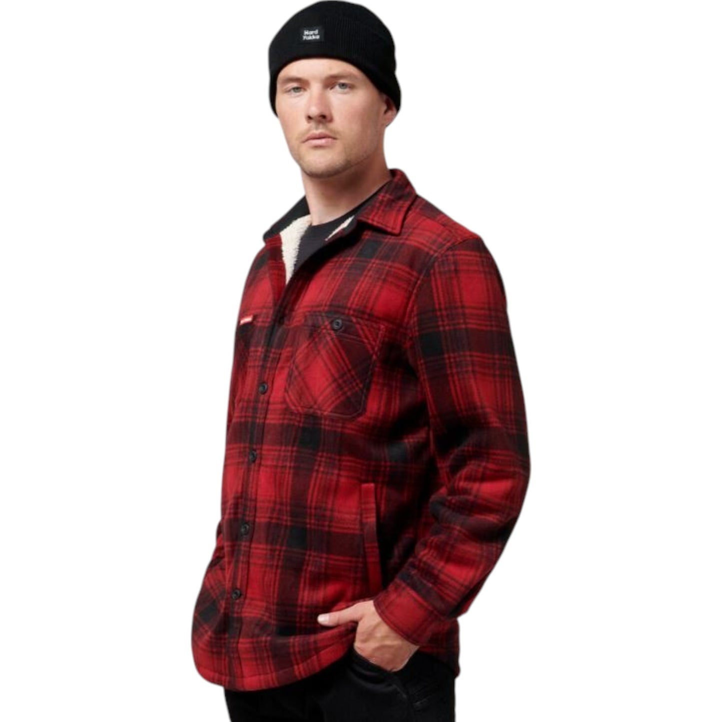 Mens Hard Yakka Legends Sherpa Fleece Long Sleeve Shirt Camper Red