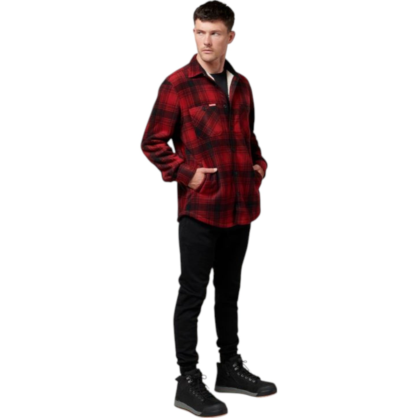 Mens Hard Yakka Legends Sherpa Fleece Long Sleeve Shirt Camper Red