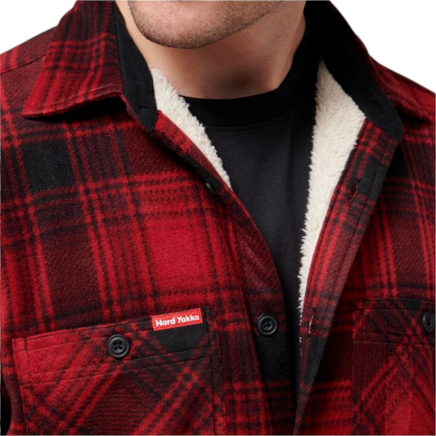 Mens Hard Yakka Legends Sherpa Fleece Long Sleeve Shirt Camper Red