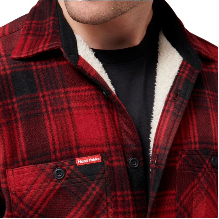 Mens Hard Yakka Legends Sherpa Fleece Jacket Shirt Camper Red With Free Beanie