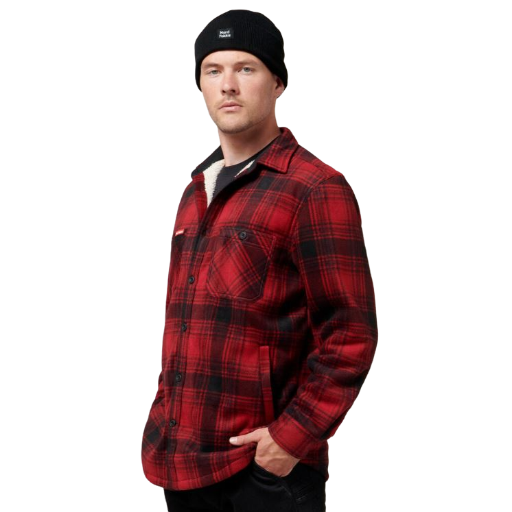 2 x Mens Hard Yakka Legends Sherpa Fleece Jacket Shirt Camper Red + Free Beanie