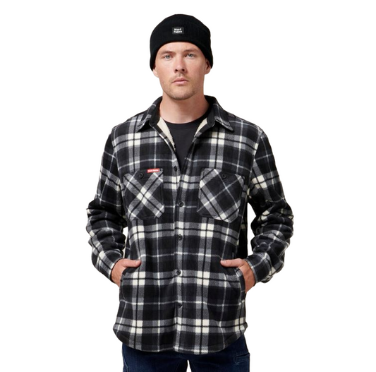 Mens Hard Yakka Legends Sherpa Fleece Jacket Shirt Black/Grey With Free Beanie