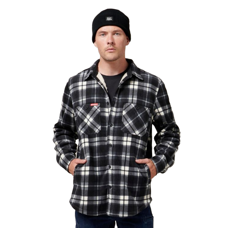 Mens Hard Yakka Legends Sherpa Fleece Jacket Shirt Black/Grey With Free Beanie