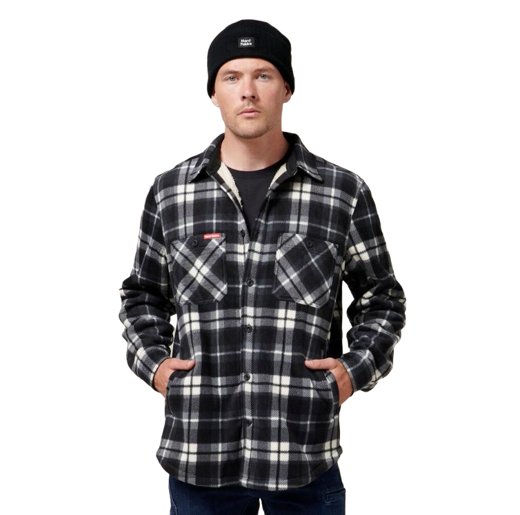 3 x Mens Hard Yakka Legends Sherpa Fleece Jacket Shirt Black/Grey+ Free Beanie