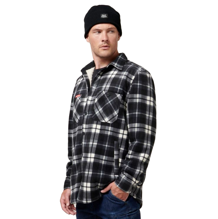 Mens Hard Yakka Legends Sherpa Fleece Jacket Shirt Black/Grey With Free Beanie
