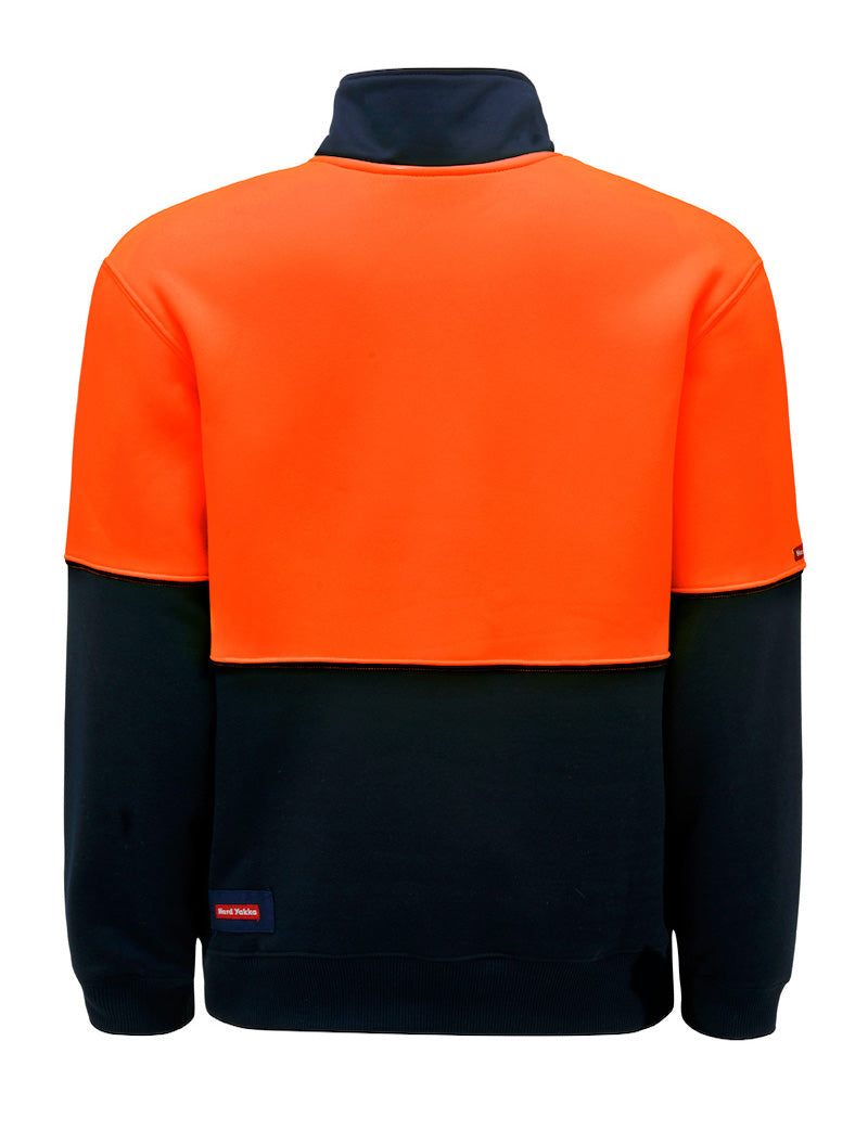 5 x Mens Hard Yakka Hi Vis Full Zip Brushed Fleece Jacket Orange/Navy Y06765