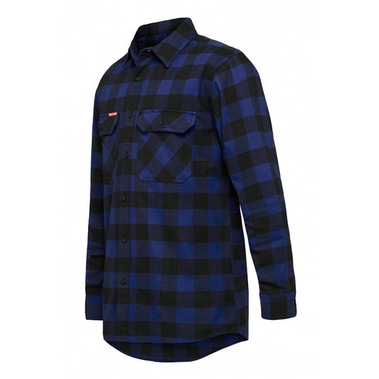 Mens Hard Yakka Foundation New Check Flannel Long Sleeve Shirt Blue Check