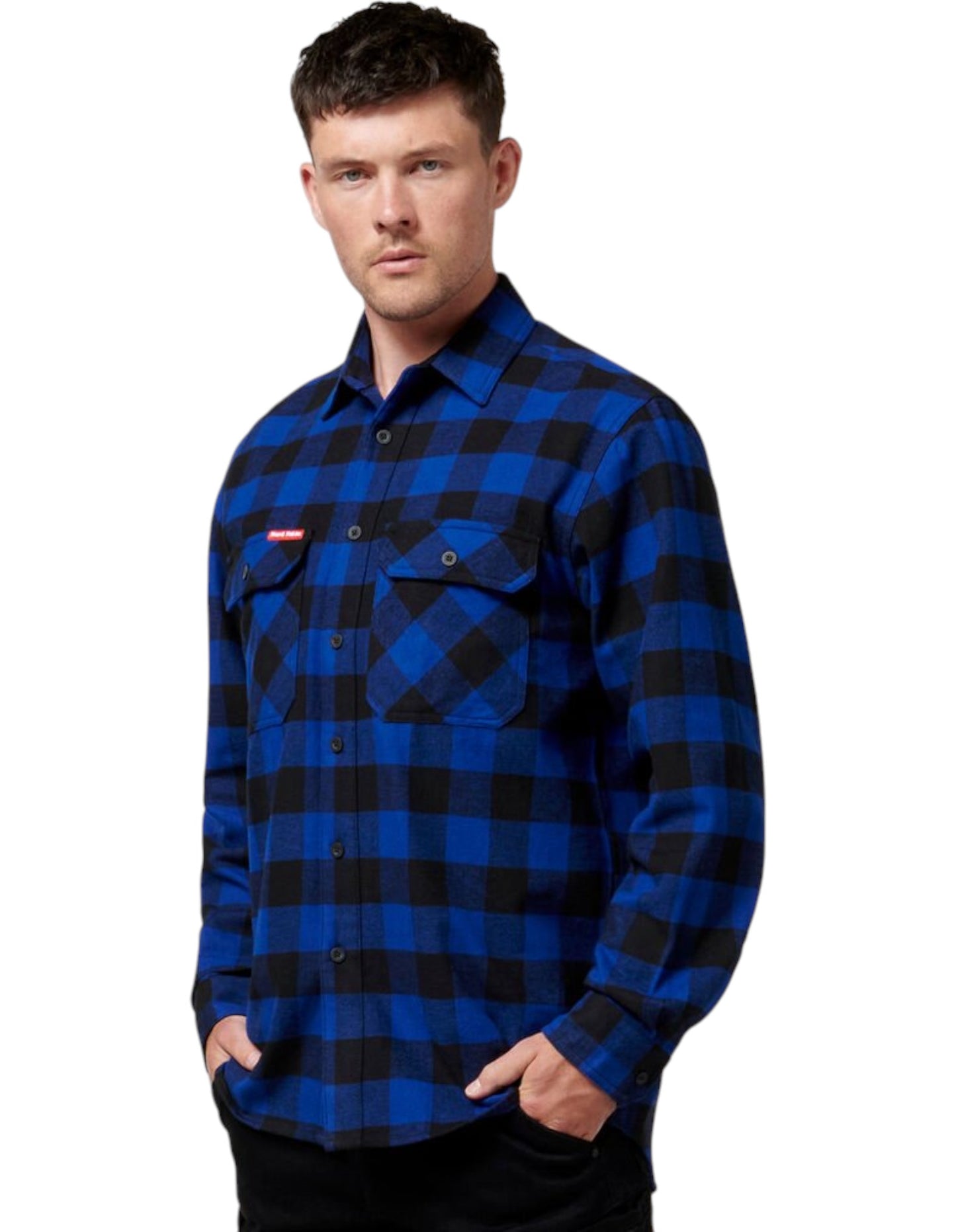 Mens Hard Yakka Foundation New Check Flannel Long Sleeve Shirt Blue Check