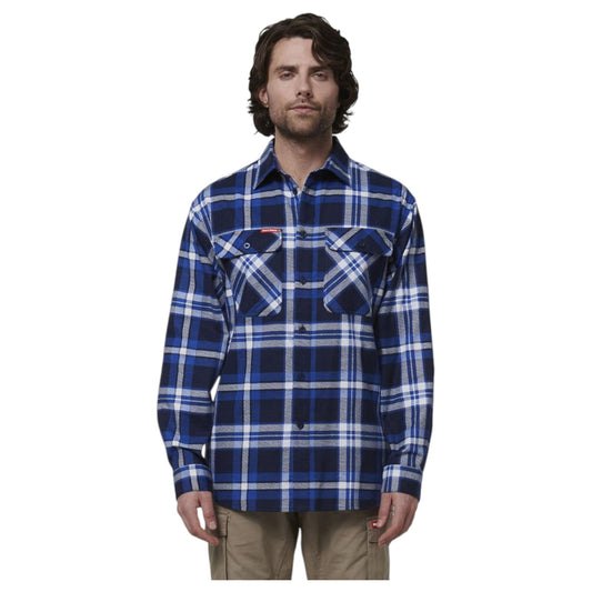 Mens Hard Yakka Long Sleeve Check Flannel Long Sleeve Shirt Blue Check