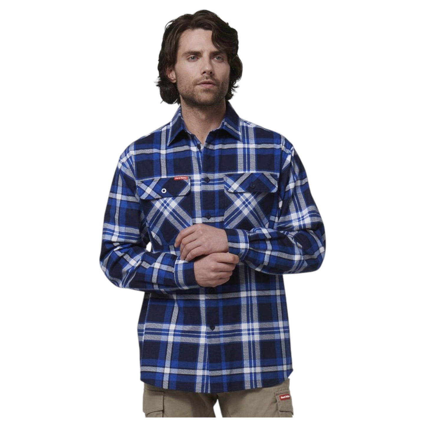 Mens Hard Yakka Long Sleeve Check Flannel Long Sleeve Shirt Blue Check