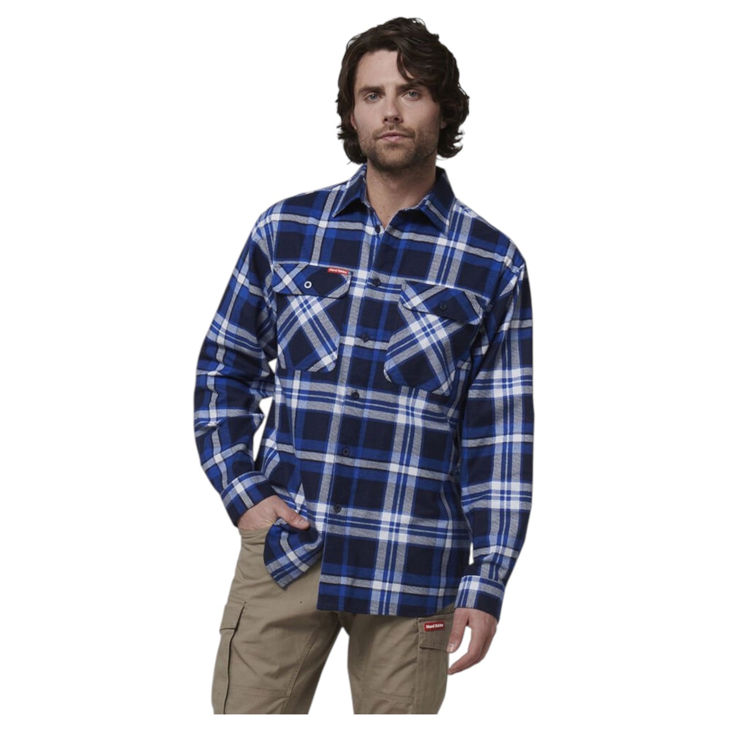 Mens Hard Yakka Long Sleeve Check Flannel Long Sleeve Shirt Blue Check