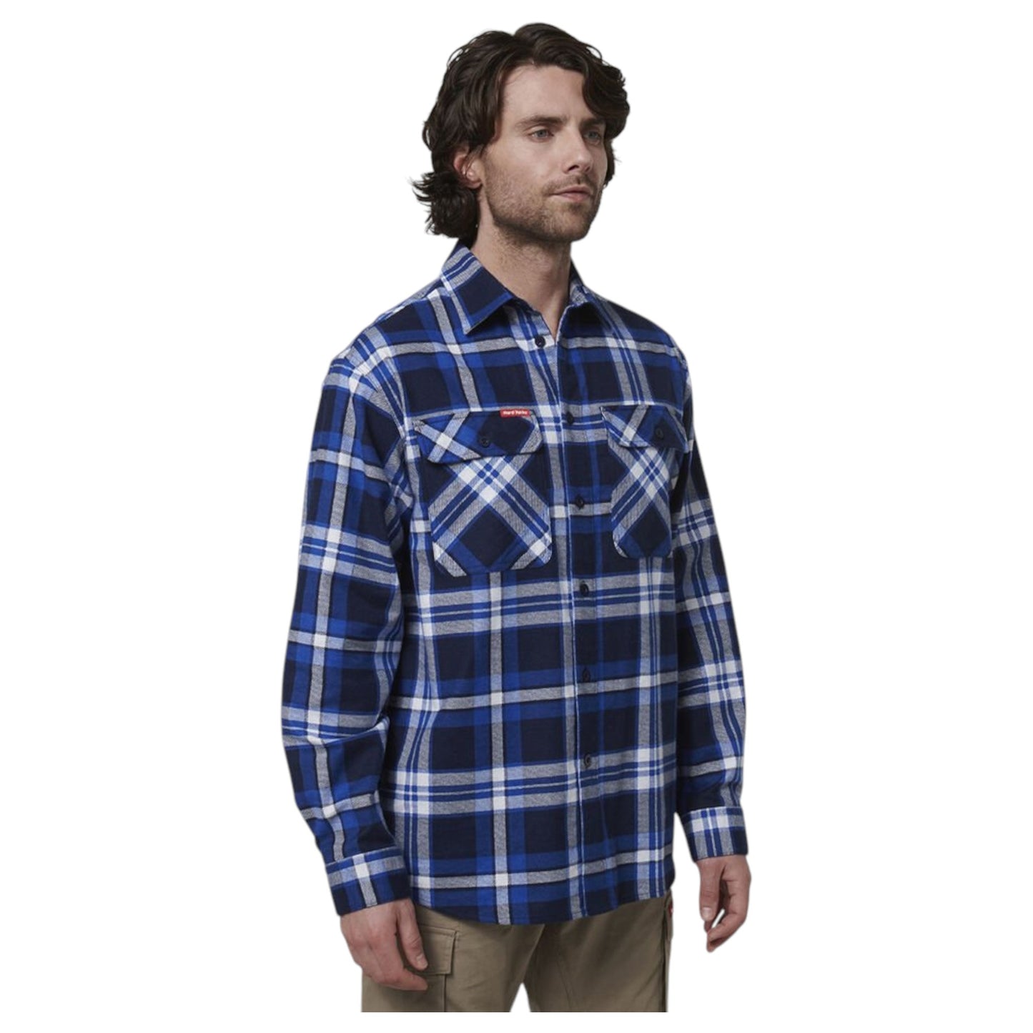 Mens Hard Yakka Long Sleeve Check Flannel Long Sleeve Shirt Blue Check
