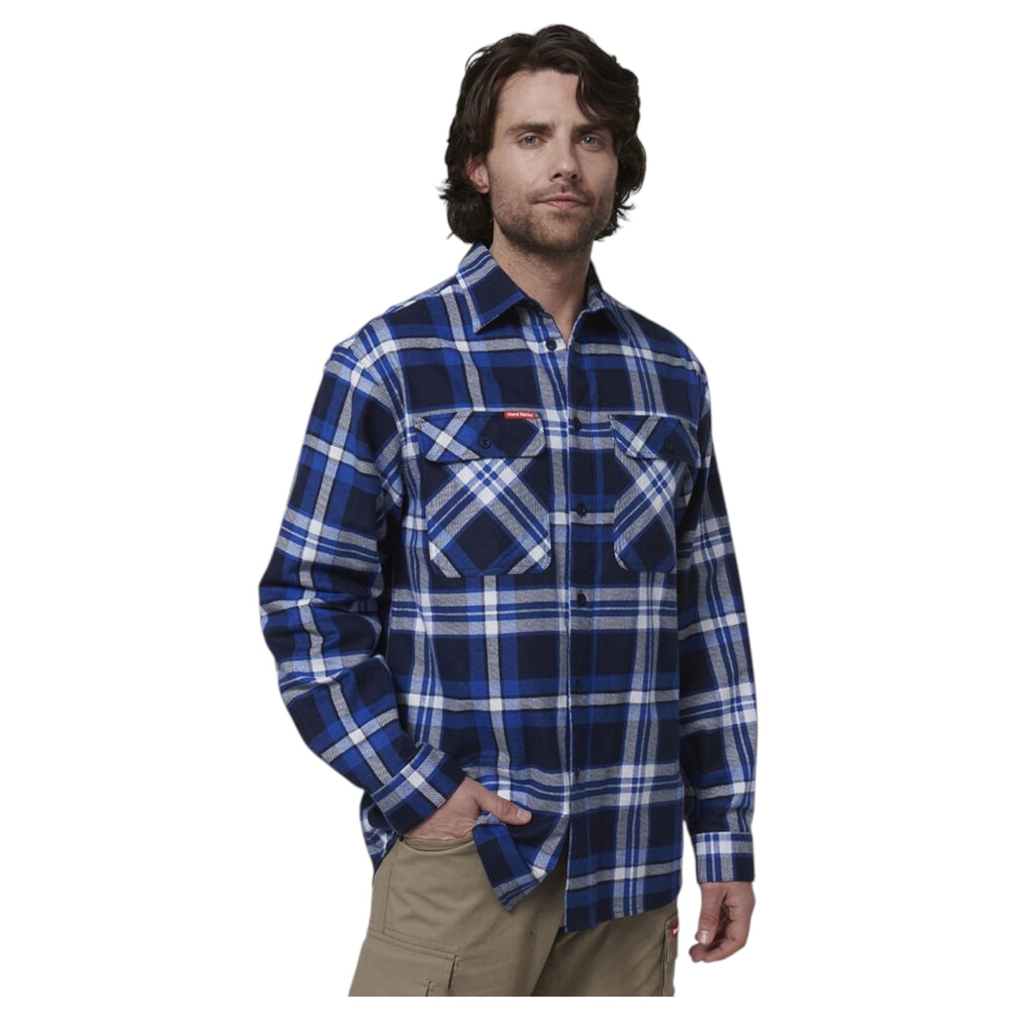 Mens Hard Yakka Long Sleeve Check Flannel Long Sleeve Shirt Blue Check