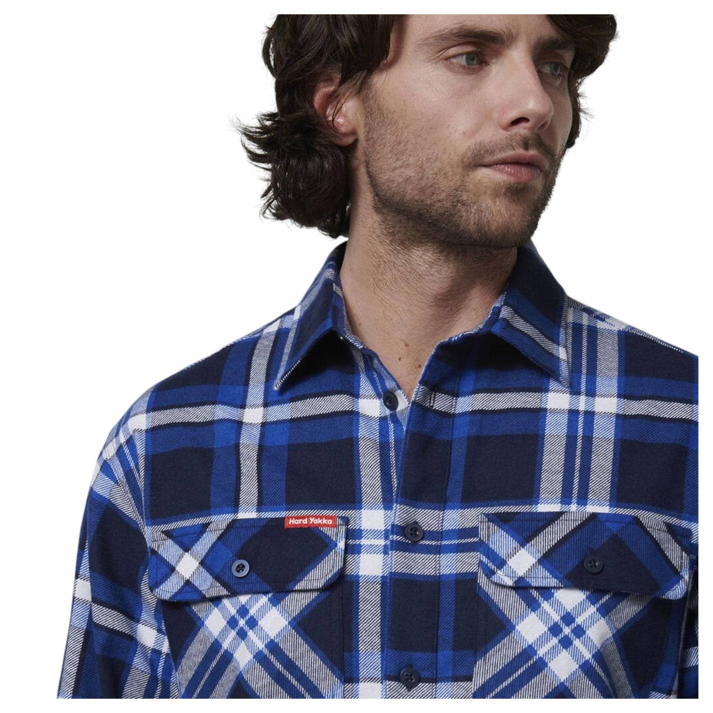 Mens Hard Yakka Long Sleeve Check Flannel Long Sleeve Shirt Blue Check