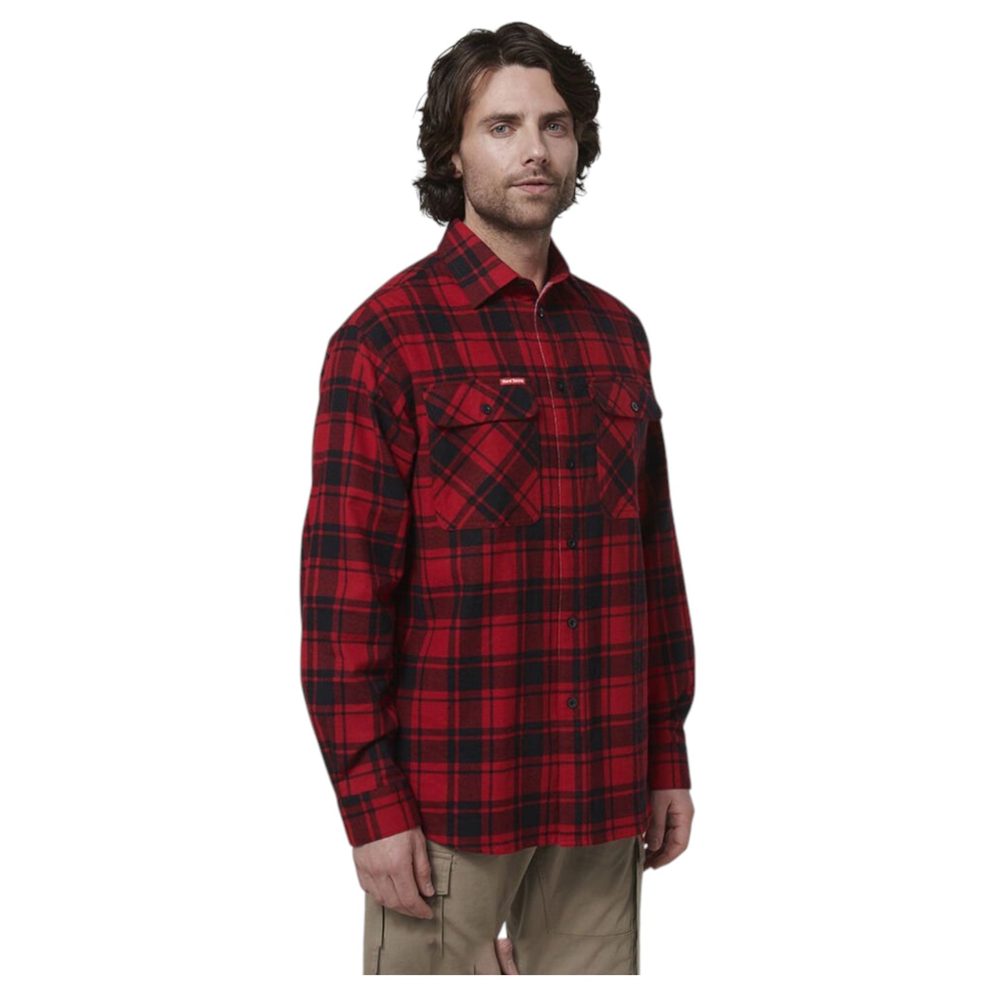 Mens Hard Yakka Long Sleeve Check Flannel Long Sleeve Shirt Red Check
