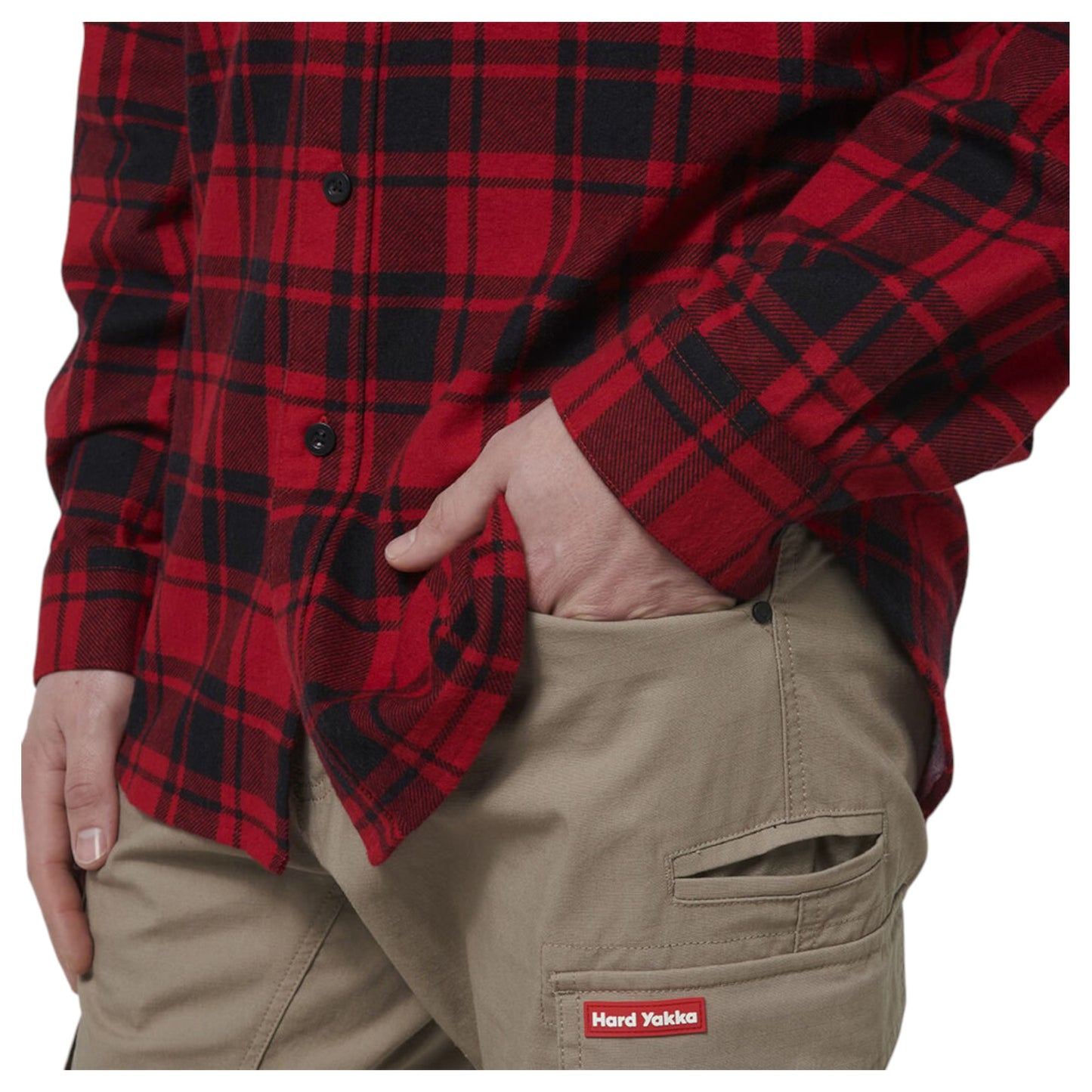 Mens Hard Yakka Long Sleeve Check Flannel Long Sleeve Shirt Red Check