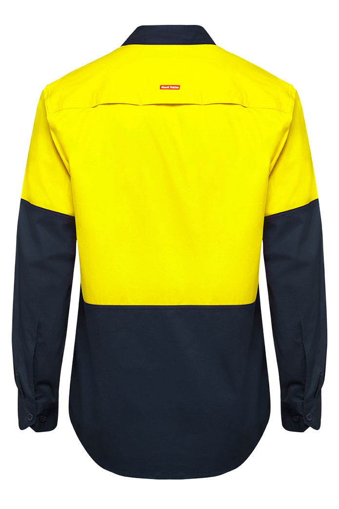 Mens Hard Yakka Basic 2 Tone Long Sleeve Shirt Yellow / Navy