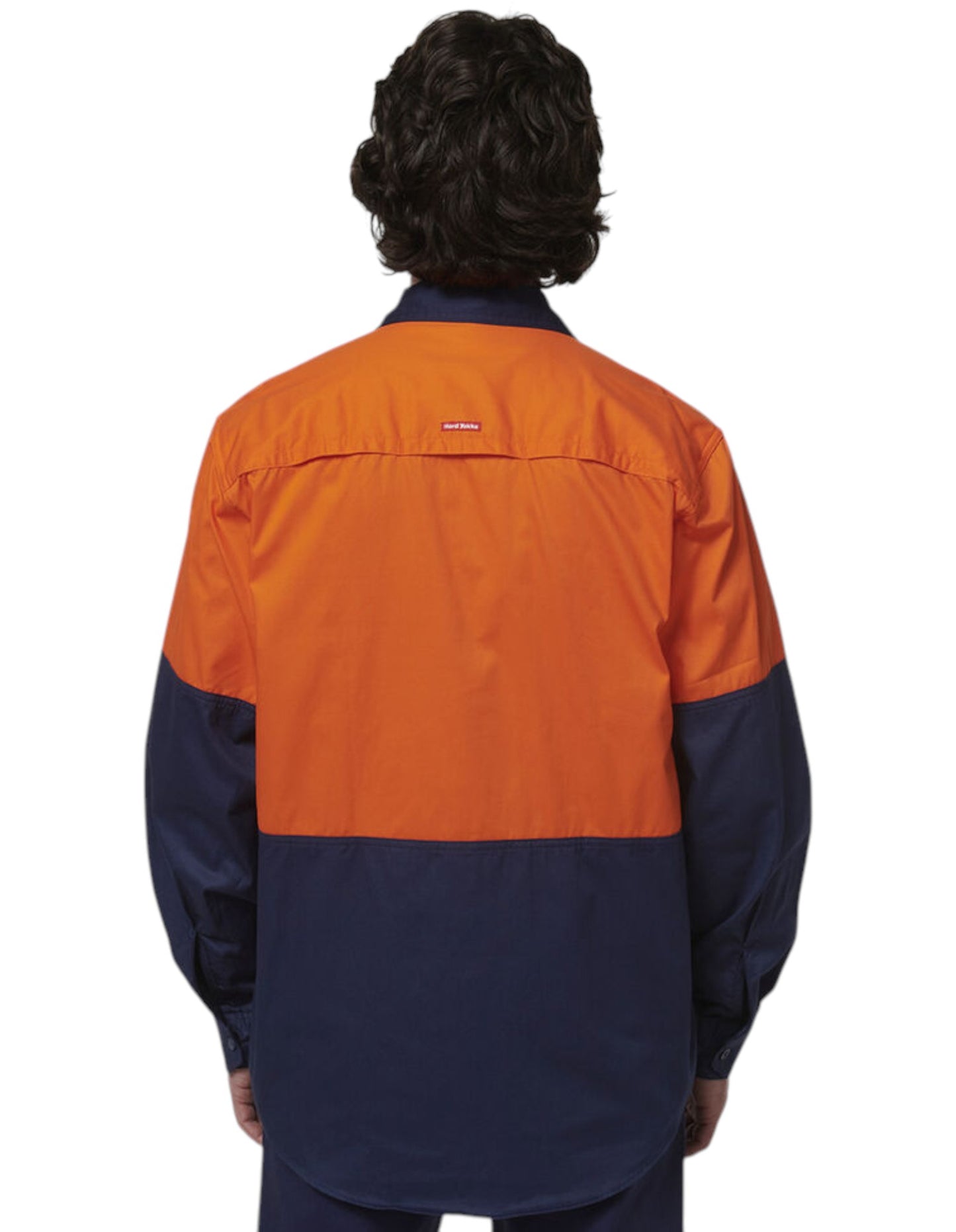 Mens Hard Yakka Basic 2 Tone Long Sleeve Shirt Orange / Navy