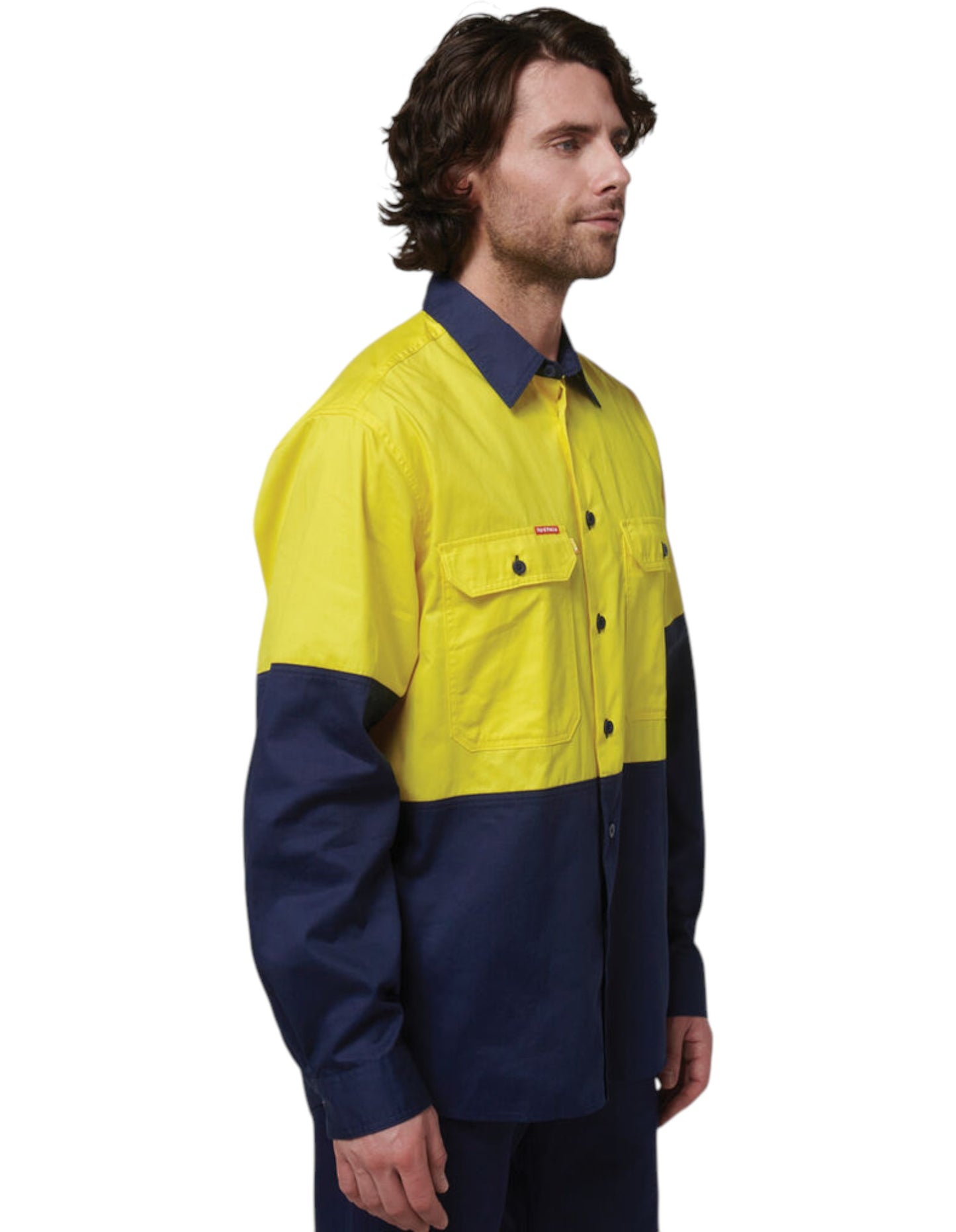 Mens Hard Yakka Basic 2 Tone Long Sleeve Shirt Yellow / Navy