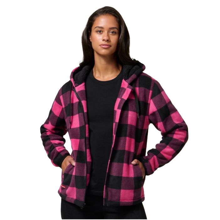 Womens Hard Yakka Check Zoodie Fleece Zip Up Hoodie Fuchsia