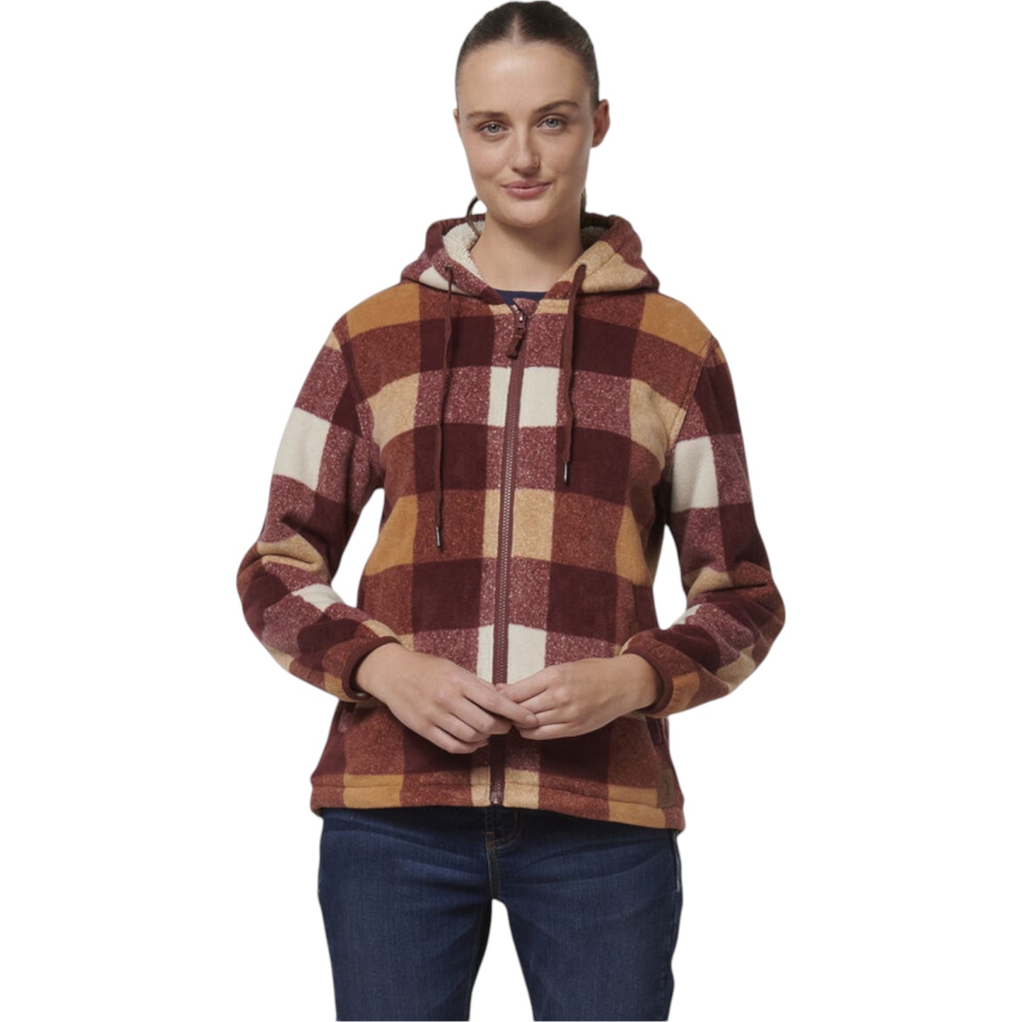 Womens Hard Yakka Check Zoodie Fleece Hooded Hoodie Autumn